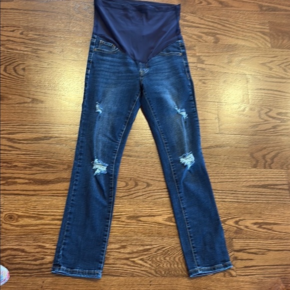 Pinkblush maternity slim straight distressed ripped stretch crop jeans blue 26 - Picture 2 of 12